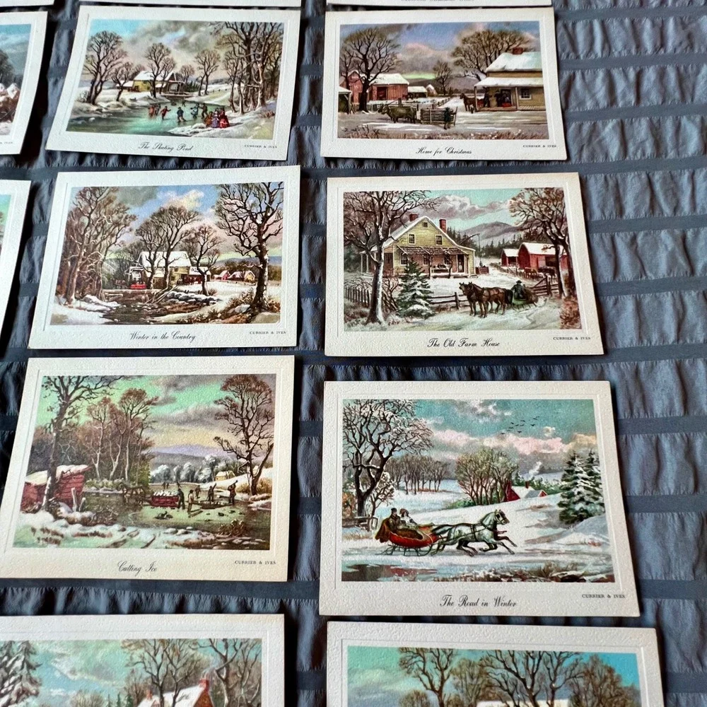 Currier & Ives Vintage Winter Scene Greeting Cards Set of 18 with Envelopes